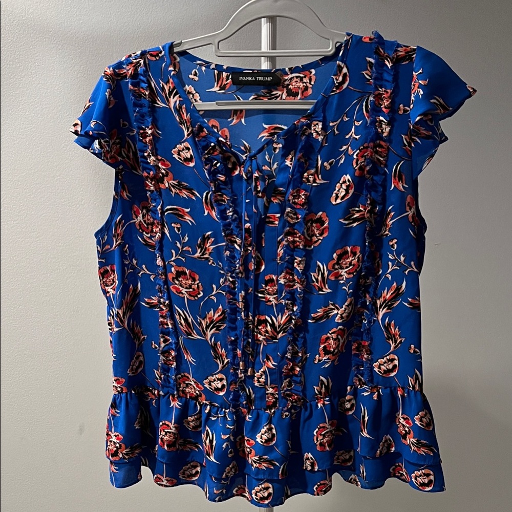 Ivanka Trump Blue Floral Blouse